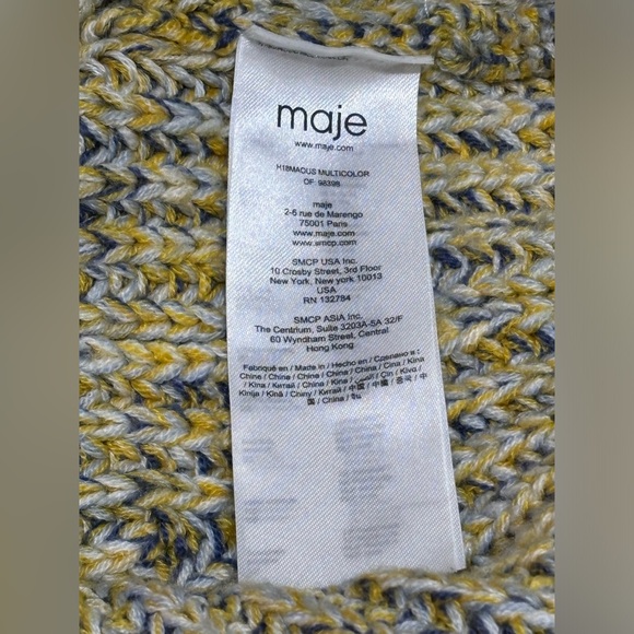 Maje Mous Oversized Yellow Multi Marled Chunky Ribbed Knit Wool Blend Sweater - Picture 13 of 14